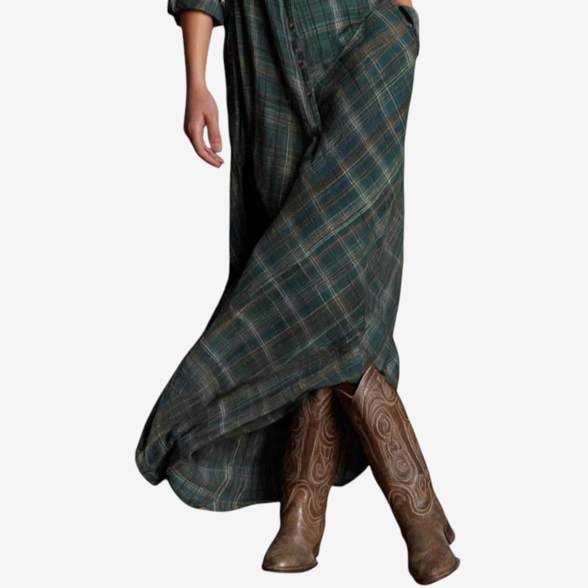 Women's Green Collared Button-Front Long Shirt Dress, view 3