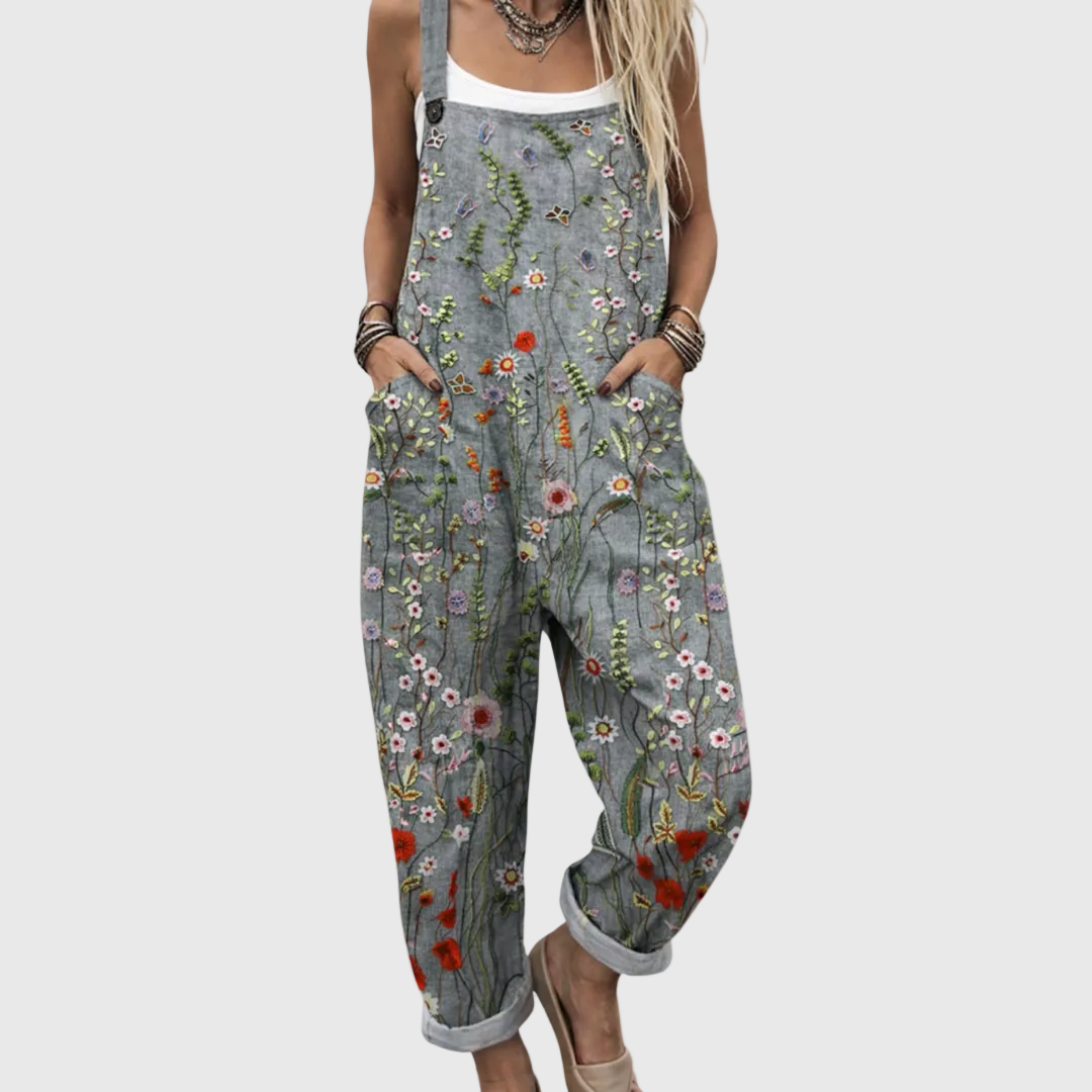 Talia Printed Wide-Leg Overalls with Adjustable Straps