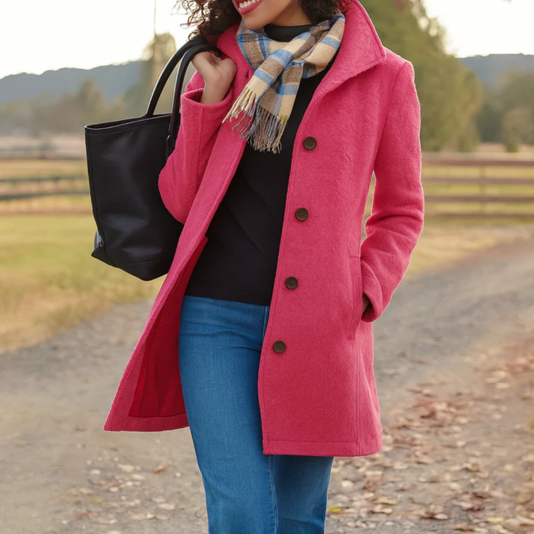 Women's Long Winter Coat, Button Front Straight Overcoat Outerwear