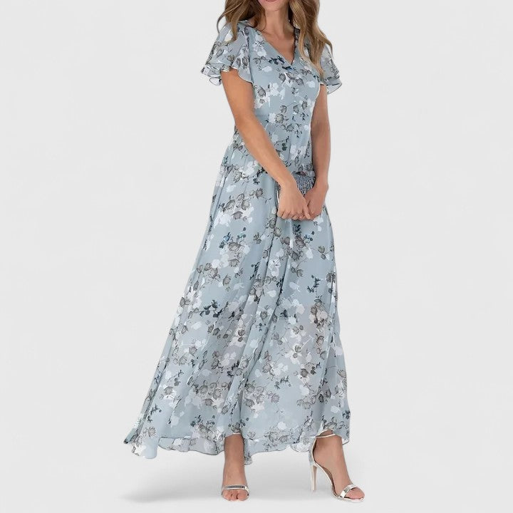 Women's Lightweight Flowy Maternity Maxi Dress in Blue