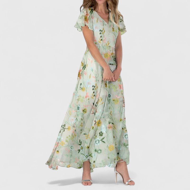 Women's Lightweight Flowy Maternity Maxi Dress in Light Green