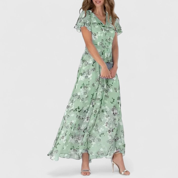 Women's Lightweight Flowy Maternity Maxi Dress in Green