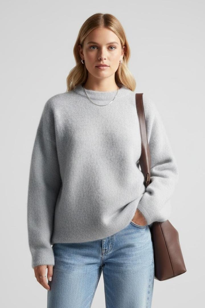 Women's Slouchy Oversized Textured Knit Drop-Shoulder Sweater in Gray
