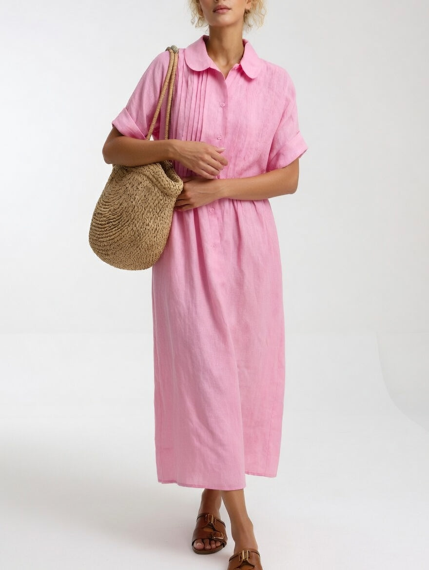 Women's Flowy Lightweight Summer Shirt Dress in Pink