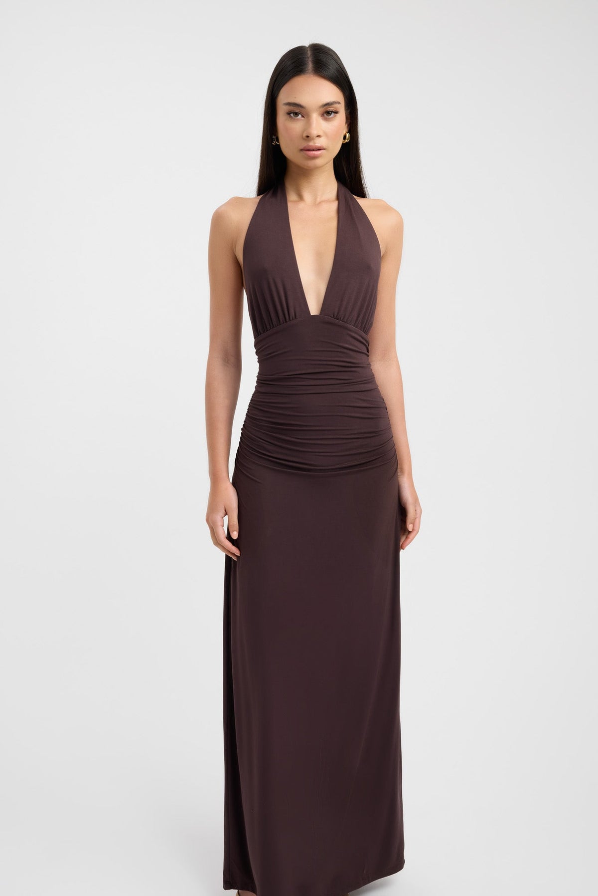 Women's Deep Halter Gathered Floor-Length Gown, view 2