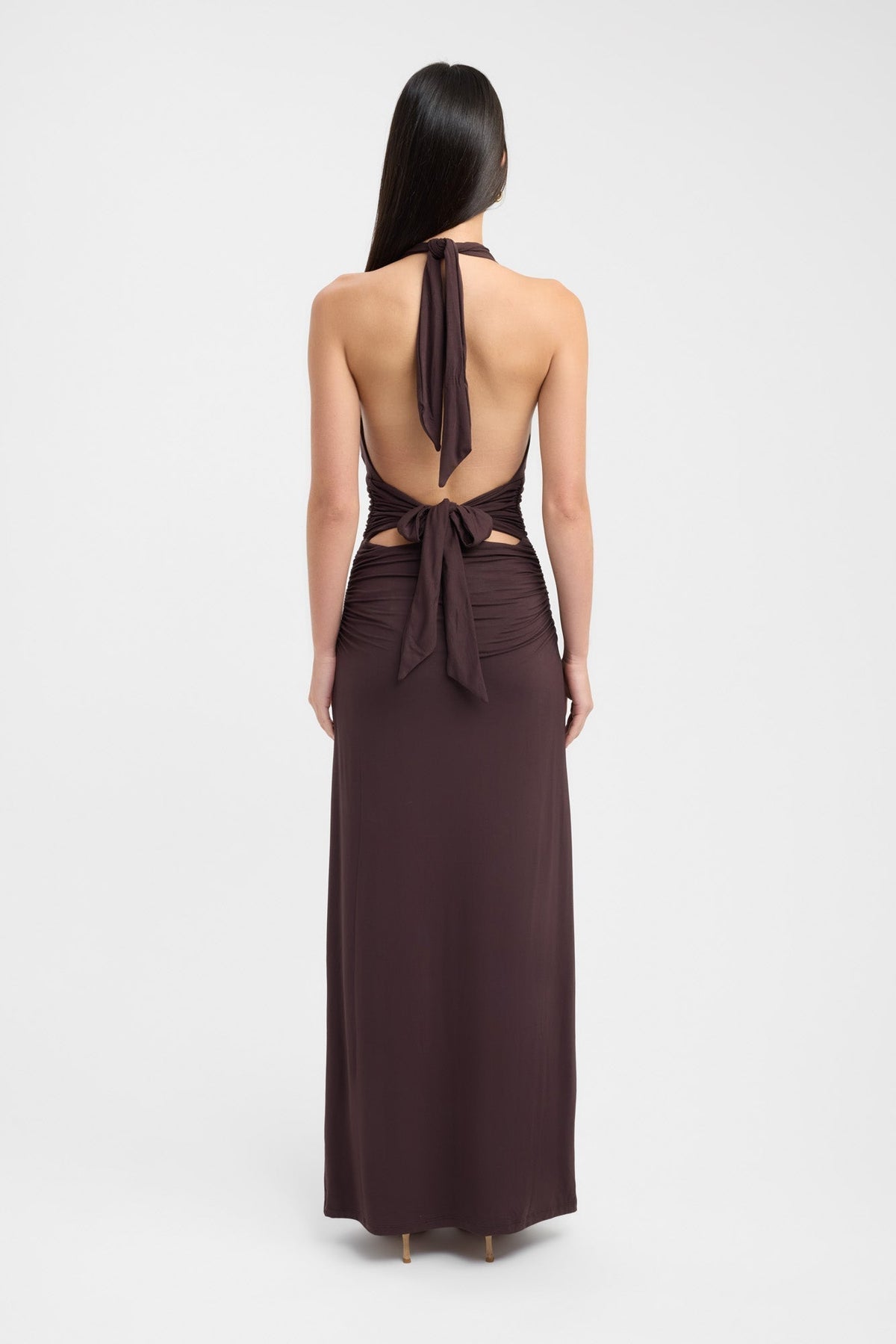 Women's Deep Halter Gathered Floor-Length Gown, view 3