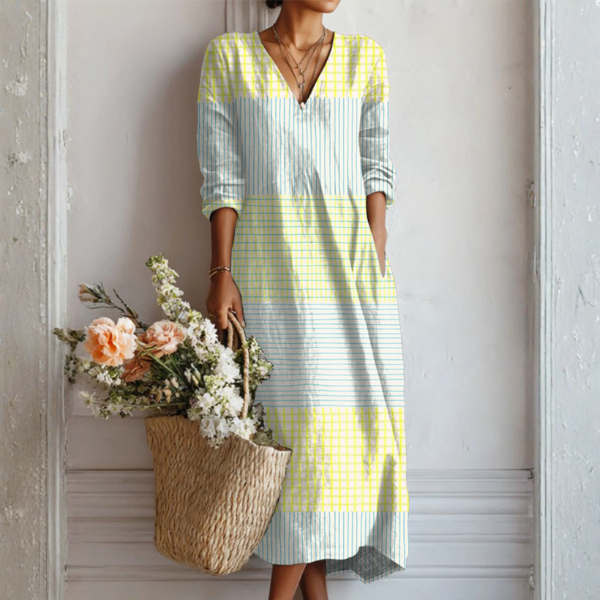 Lucienne Abstract Print Linen Midi Dress with Pockets in Multicolor