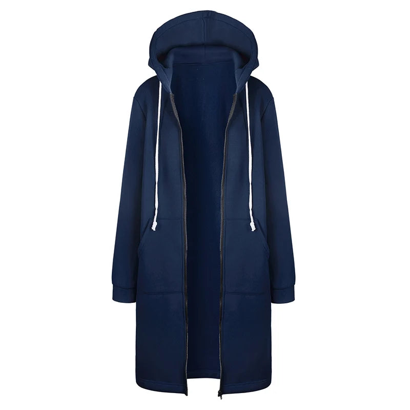 Women's Thick Hooded Zip-Up Parka with Zipped Pockets in Dark Blue
