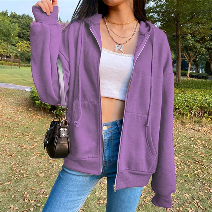 Women's Fleece Zip Up Hoodie, Drawstring Hooded Sweatshirt with Pockets