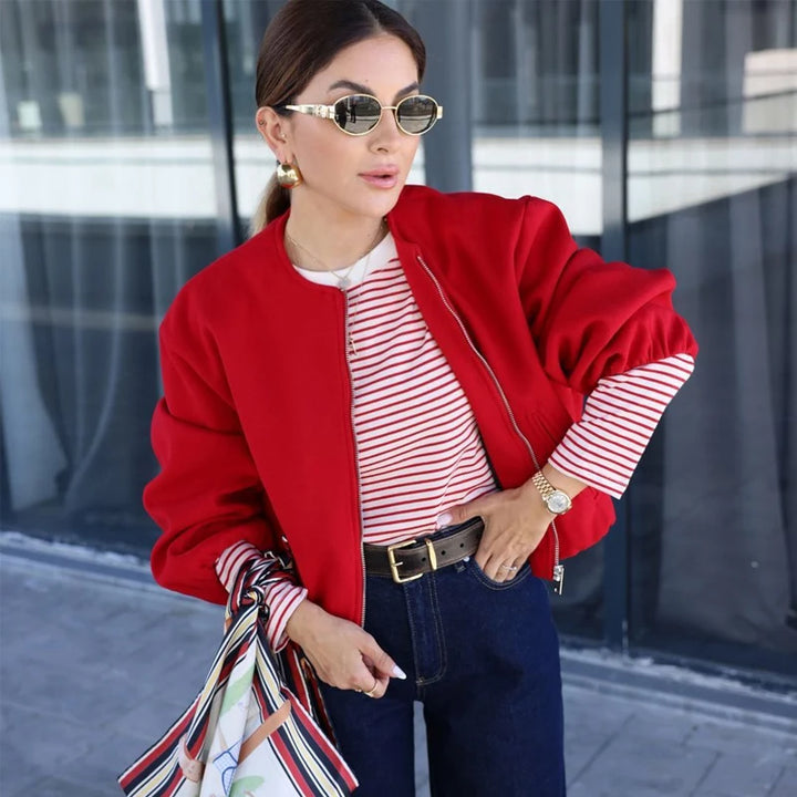 Women's Cropped Bomber Jacket, Zip Up Lightweight Casual Sports Jacket