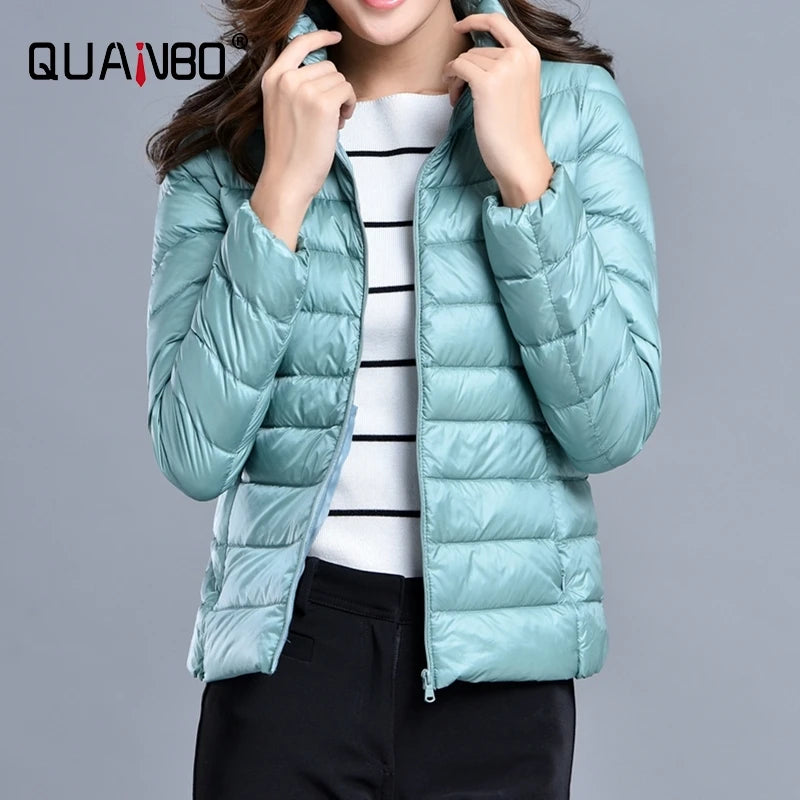 Women's Lightweight Packable Short Puffer Jacket in Pea Green