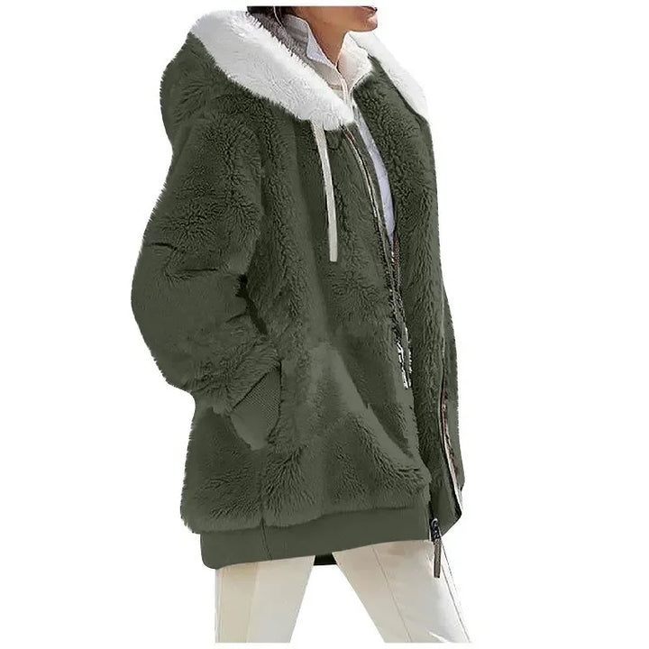 Women's Fleece Jacket, Hooded Zip Up Soft Sherpa Winter Coat