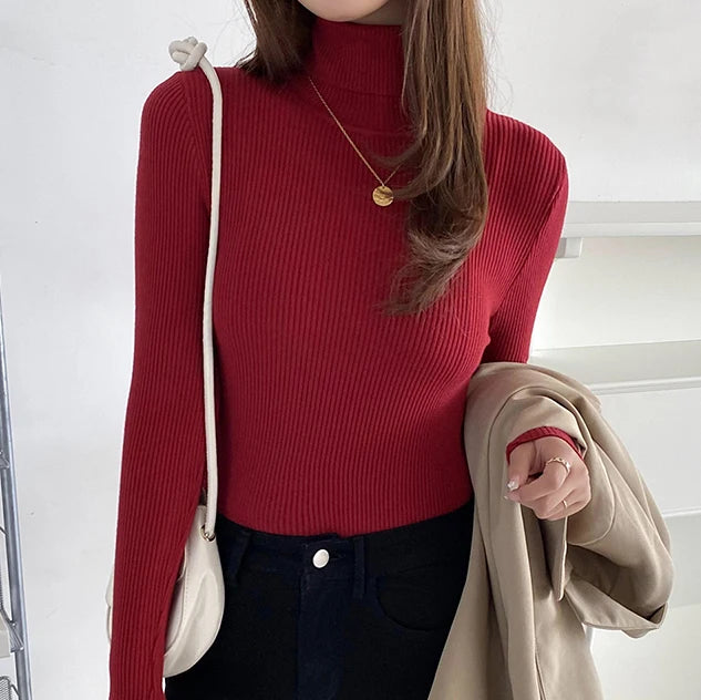 Women's Turtleneck Sweater, Soft Knit Long Sleeve Pullover Jumper