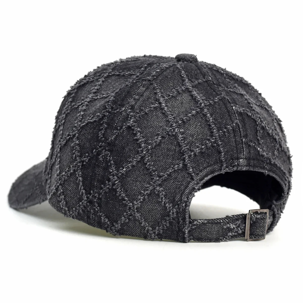 Women's Quilted Denim Baseball Cap with Frayed Edges, view 16