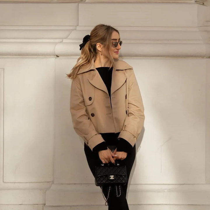 Women's Trench Coat, Vintage Cropped Double Breasted Fall Jacket