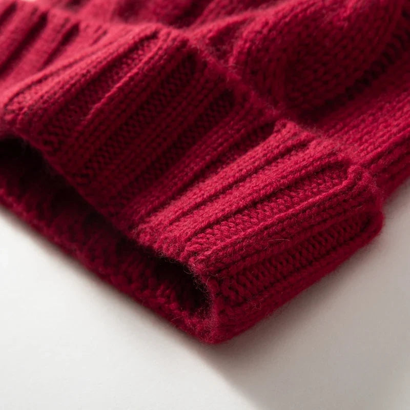 Women's Chunky Cable Cashmere Beanie with Ribbed Cuff, view 21