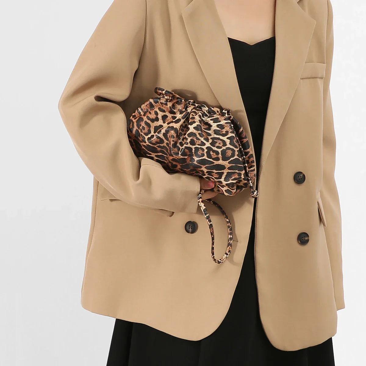 Women's Leopard Print Faux Leather Clutch with Linen Lining, view 8