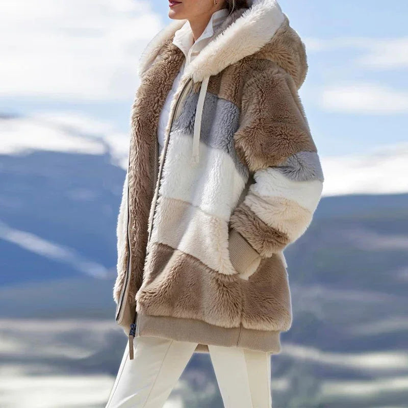 Women's Winter Coat, Hooded Zip Up Plaid Thick Warm Jacket
