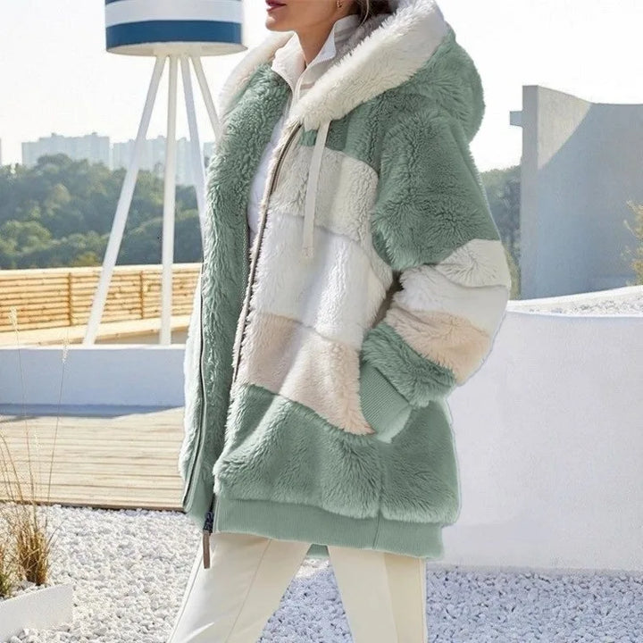 Women's Fleece Jacket, Oversized Plush Hooded Zip Up Winter Coat