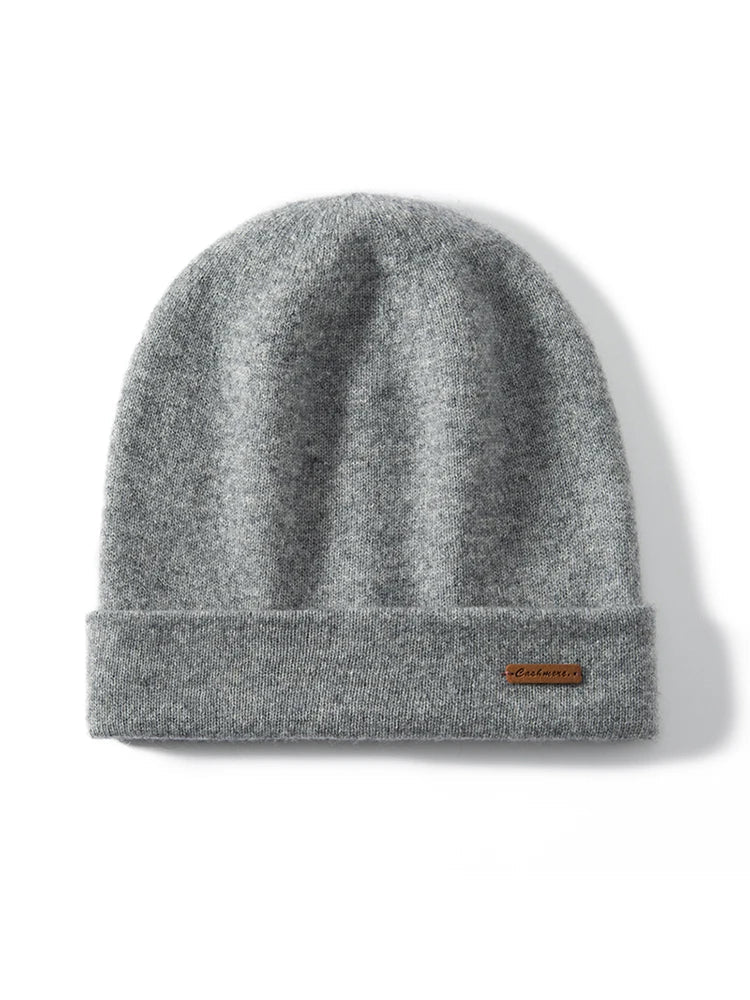Double-Layer Cashmere Knit Winter Beanie in Gray
