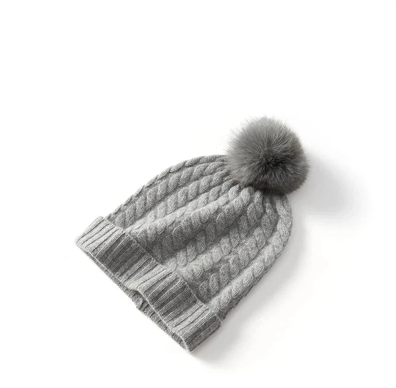 Women's Soft Knit Cashmere Beanie with Pom-Pom, view 8