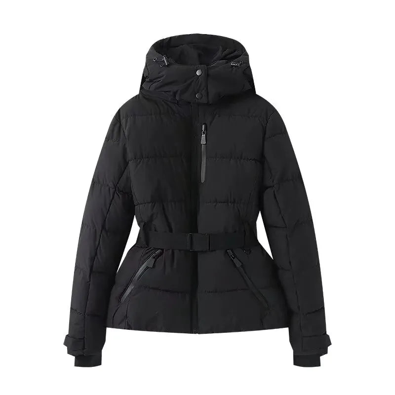 Women's Winter Coat, Hooded Belted Padded Puffer Parka with Pockets