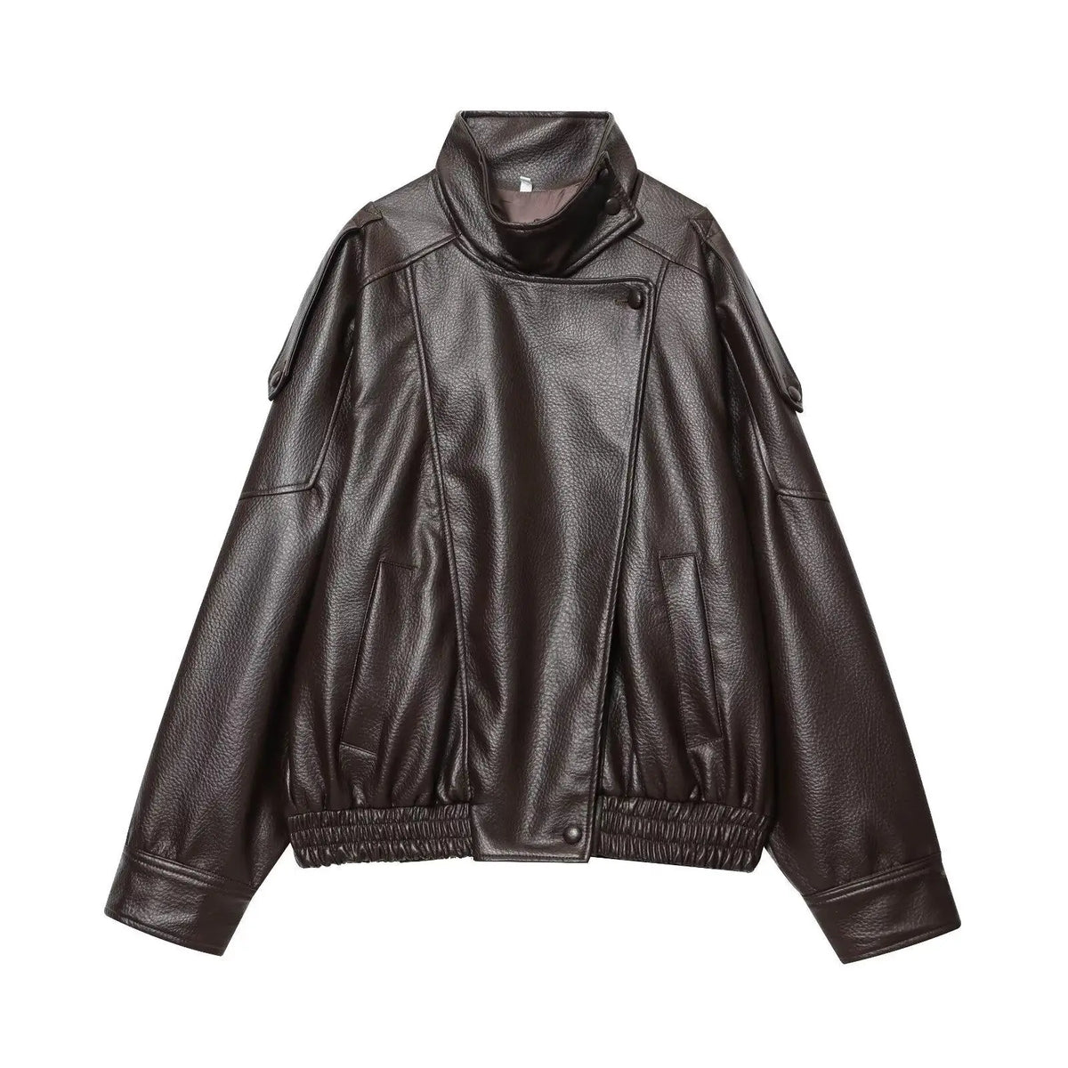 Women's Loose-Fit Faux Leather Moto Jacket in Brown