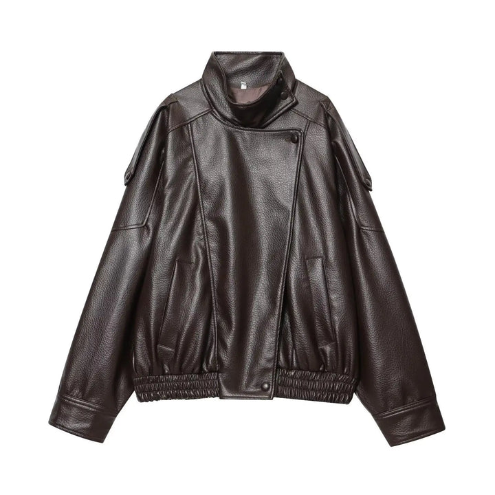 Women's Faux Leather Jacket, Loose Moto Biker Fall Winter Coat