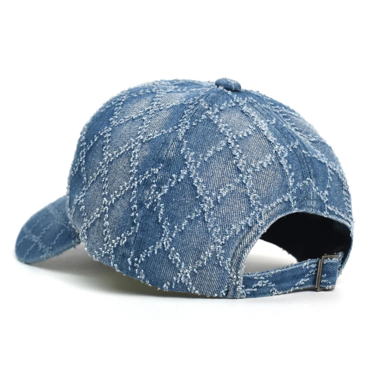 Women's Quilted Denim Baseball Cap with Frayed Edges, view 7