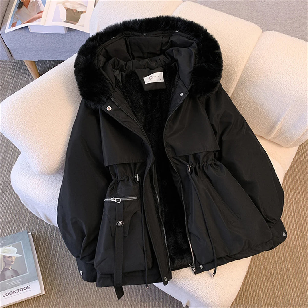 Women's Puffer Jacket, Hooded Drawstring Padded Zip Up Winter Parka