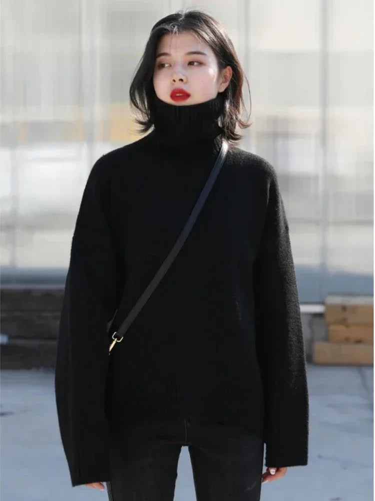 Women's Turtleneck Sweater, Loose Knit Warm Winter Pullover