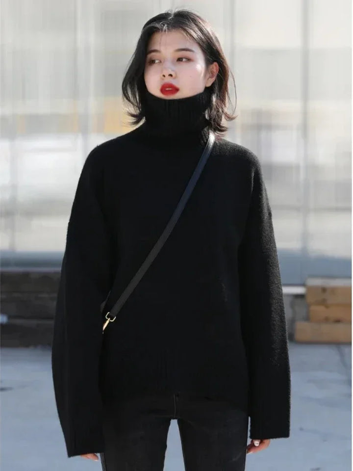 Women's Turtleneck Sweater, Loose Knit Warm Winter Pullover