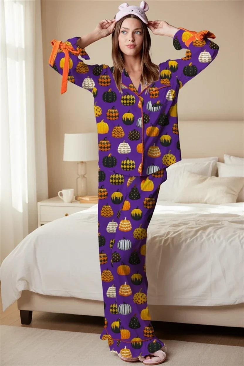 Premium Pumpkin Halloween Pajama Set for Women | 4 Colors