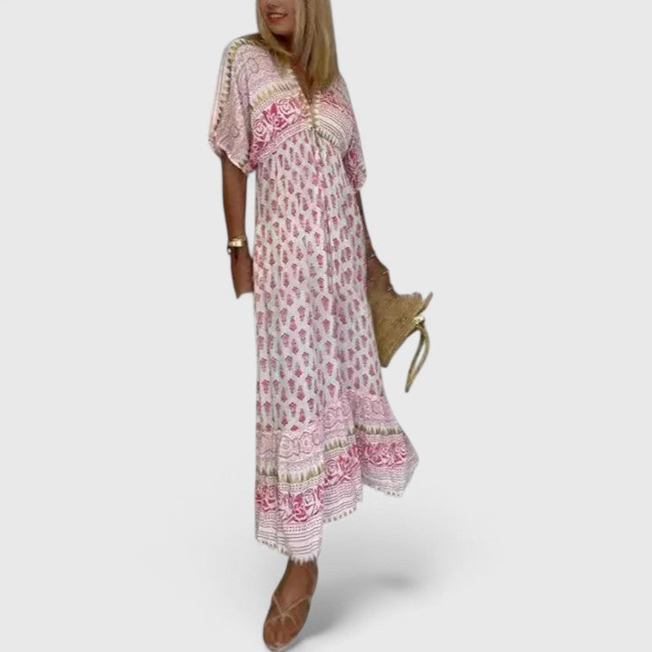 Women's Pink Boho Print Loose Maxi Dress, view 2