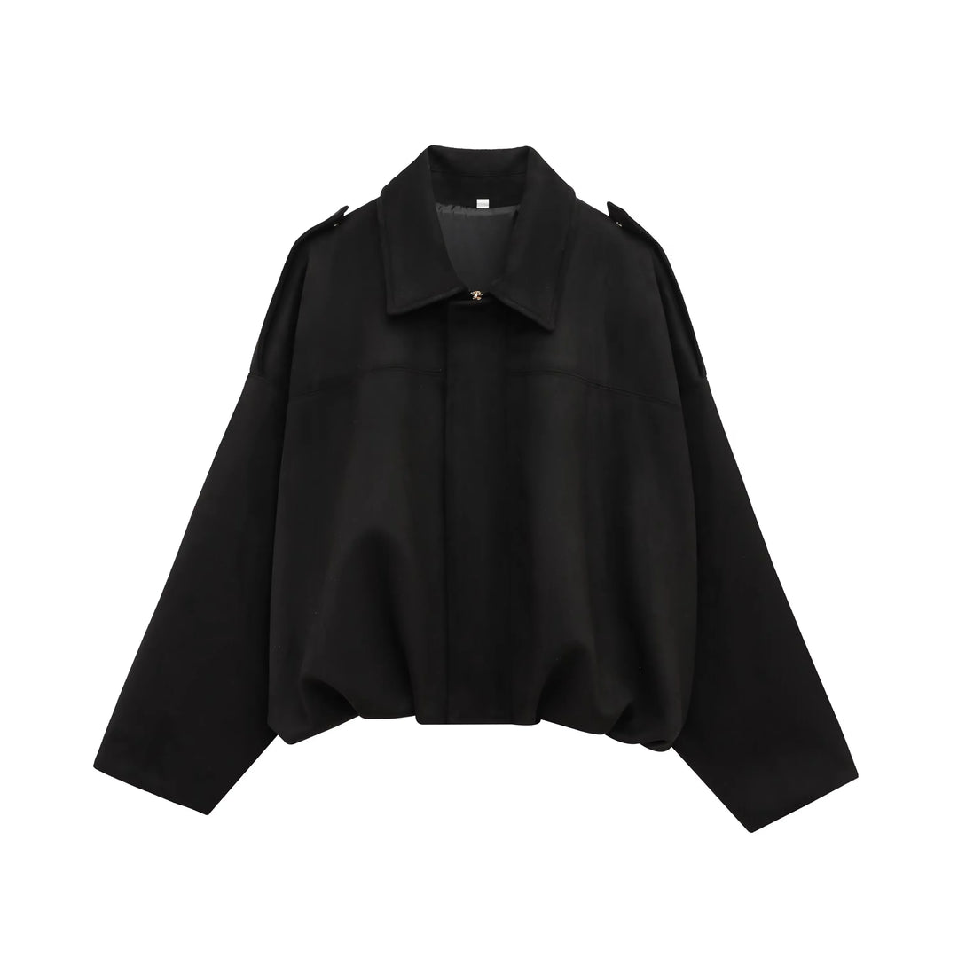 Women's Suede Jacket, Oversized Batwing Sleeve Zip Up Winter Coat