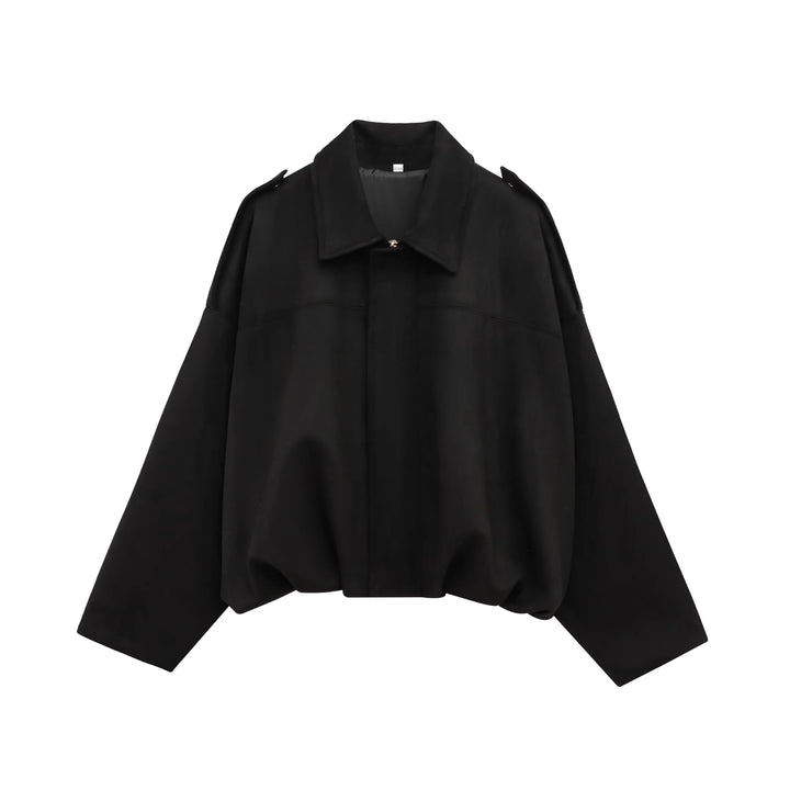 Women's Suede Jacket, Oversized Batwing Sleeve Zip Up Winter Coat
