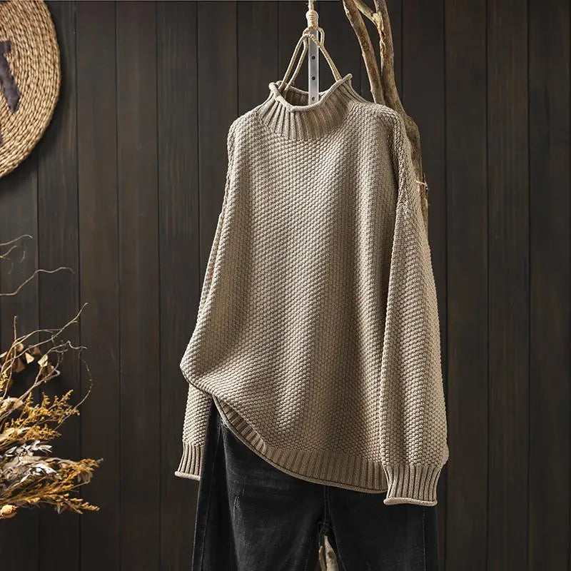 Women's Mock Neck Sweater, Ribbed Knit Long Sleeve Pullover