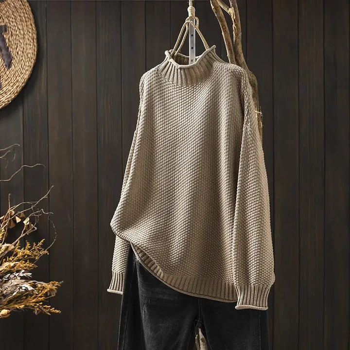 Women's Mock Neck Sweater, Ribbed Knit Long Sleeve Pullover