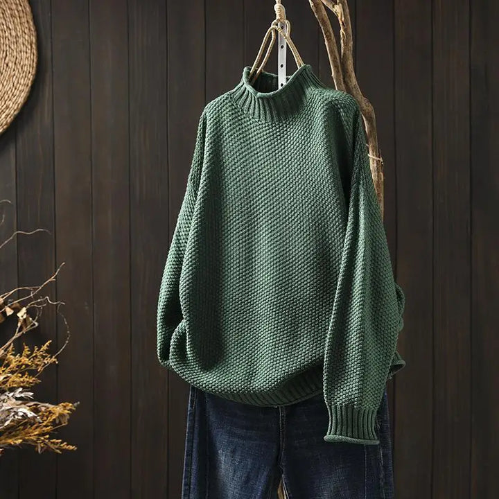 Women's Mock Neck Sweater, Ribbed Knit Long Sleeve Pullover