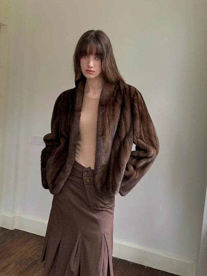 Women's Faux Mink Fur Coat, Short Stand Collar Fluffy Winter Jacket