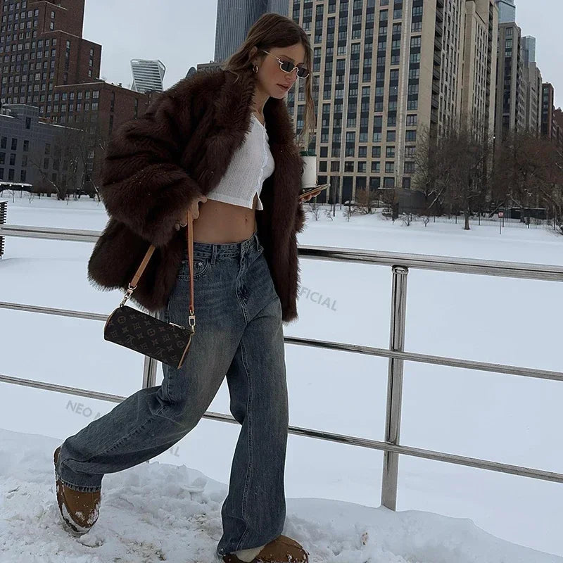 Women's Faux Fur Coat, Fluffy Gradient Warm Winter Overcoat