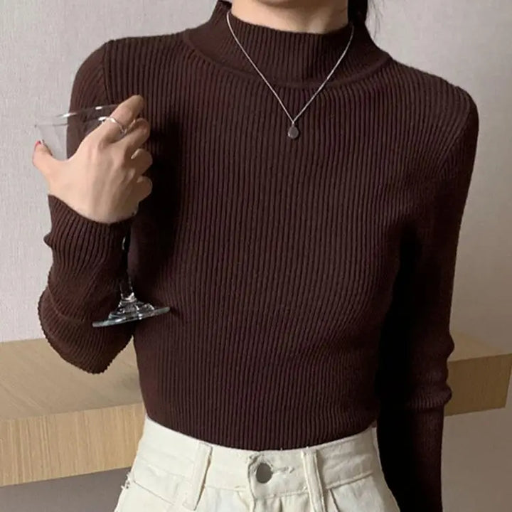 Women's Mock Neck Sweater, Slim Fit Knit Pullover Basic Top