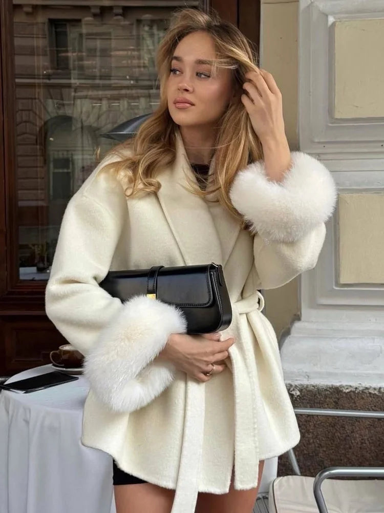 Women's Double-Sided Wool Blend Coat with Collar Detail, view 4