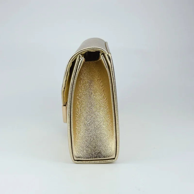Women's Metallic Faux Leather Square Evening Bag, view 2