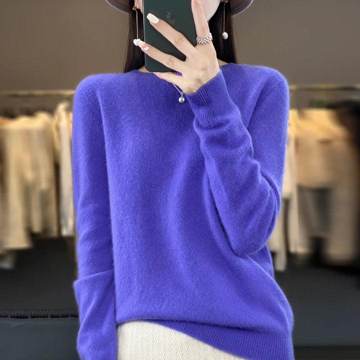 Women's Merino Wool Sweater, Crew Neck Soft Knit Winter Pullover