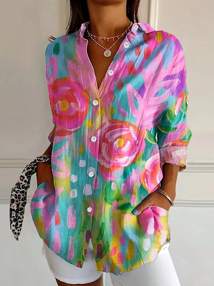 Women's Printed Blouse, Colorful Pattern Casual Summer Top Plus Size