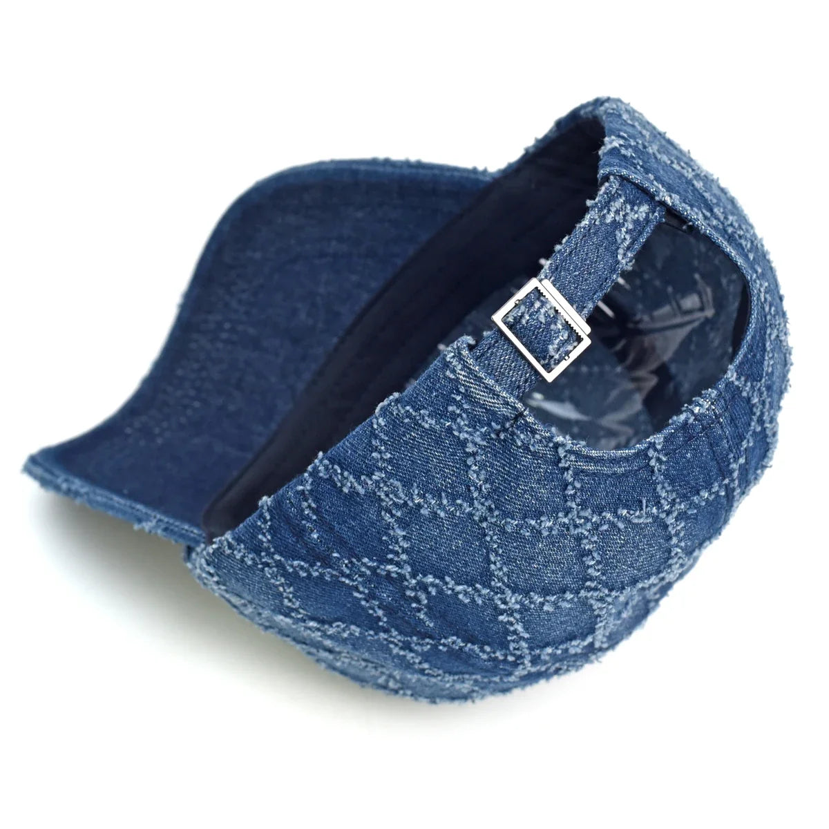 Women's Quilted Denim Baseball Cap with Frayed Edges, view 12
