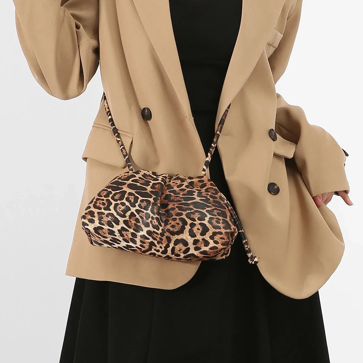 Women's Leopard Print Faux Leather Clutch with Linen Lining, view 6