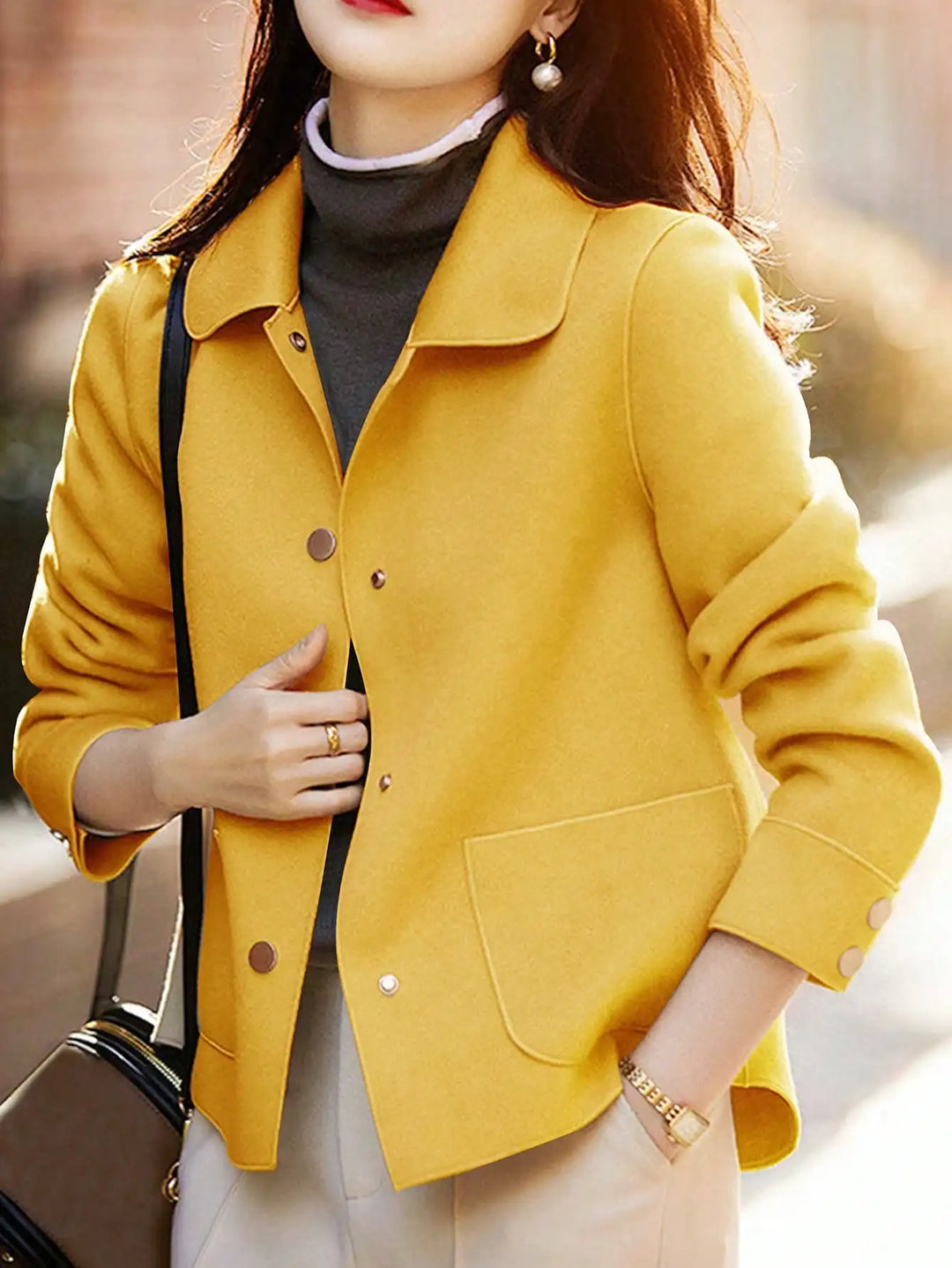 Women's Short Wool Blend Coat, Button Up Warm Winter Overcoat Plus Size