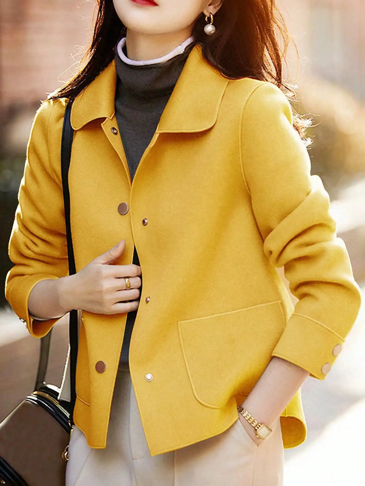 Women's Short Wool Blend Coat, Button Up Warm Winter Overcoat Plus Size